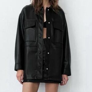 NEW Black Zara Leather Shacket size small